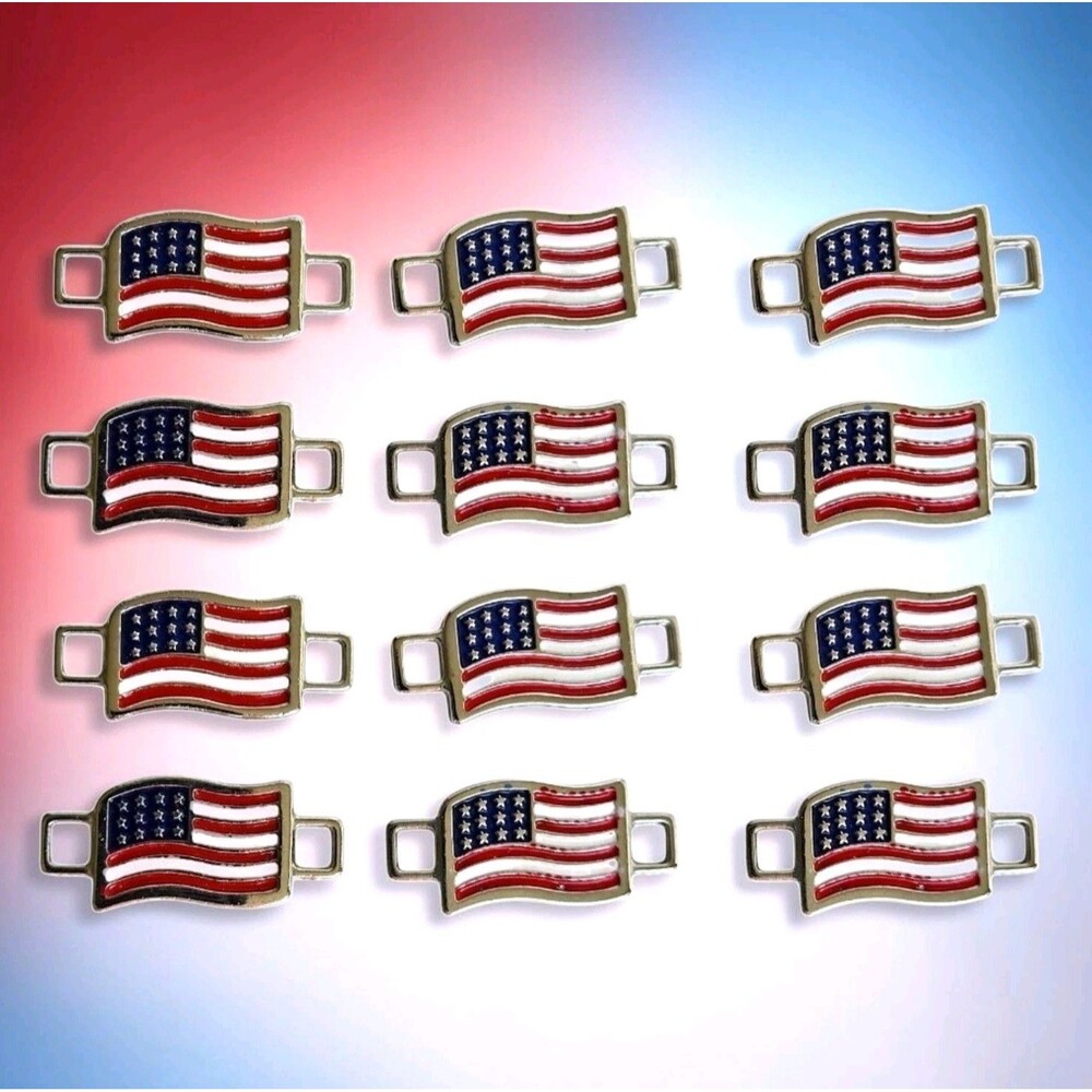 Enamel American Flag Shoe Charms Lace Keepers Red Wing Shoe Company Lot of 12